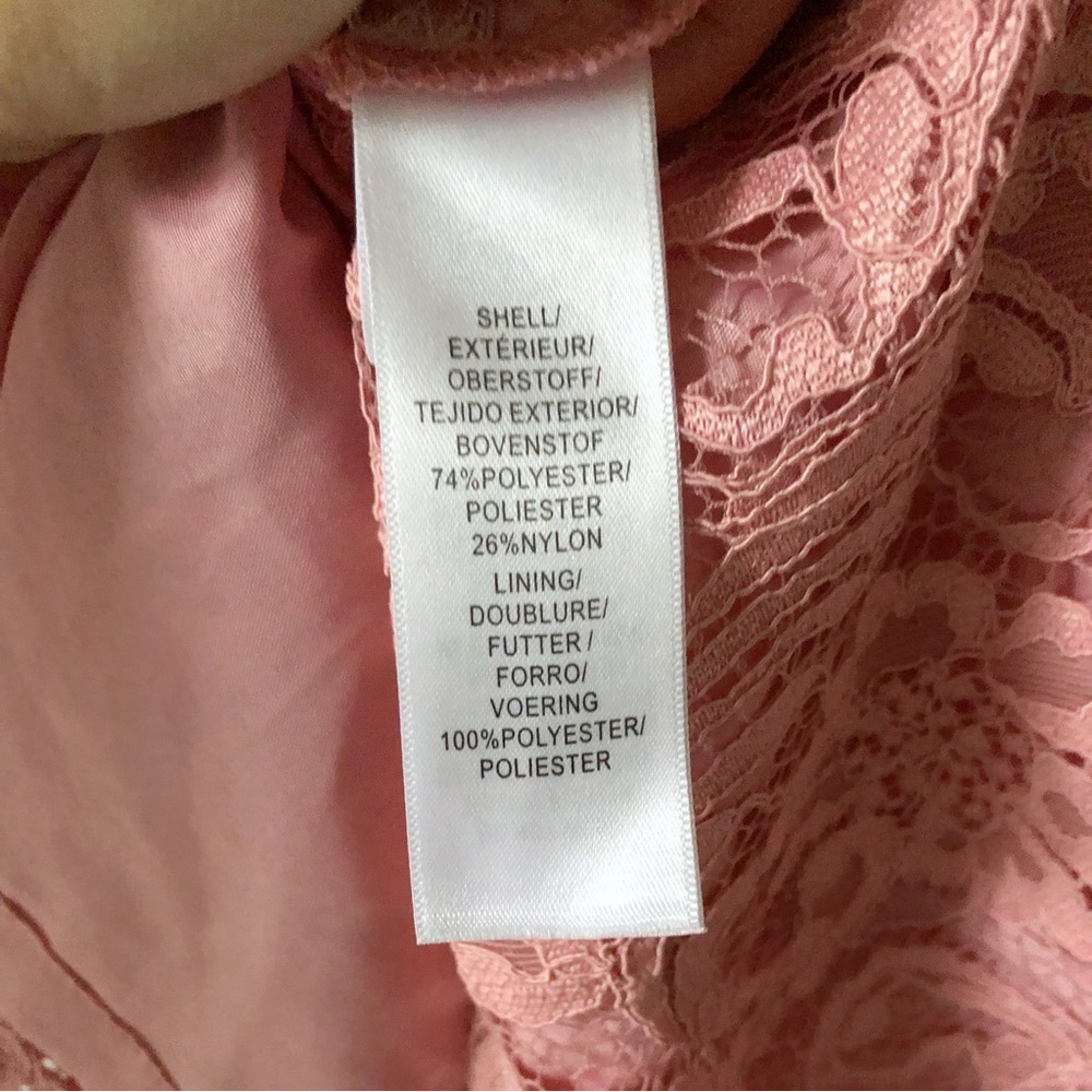 Adrianna Papell Split Neck Fully Pink Lace Dress Size 14 - Picture 8 of 17